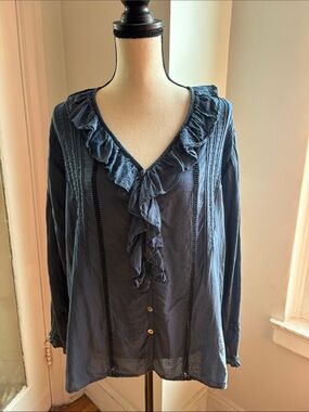 [JP and Mattie] Lettie Ruffle Button Down Cotton Blouse